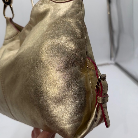 Dooney Bourke Gold Metallic Leather Hobo Shoulder Bag Purse - Picture 4 of 15